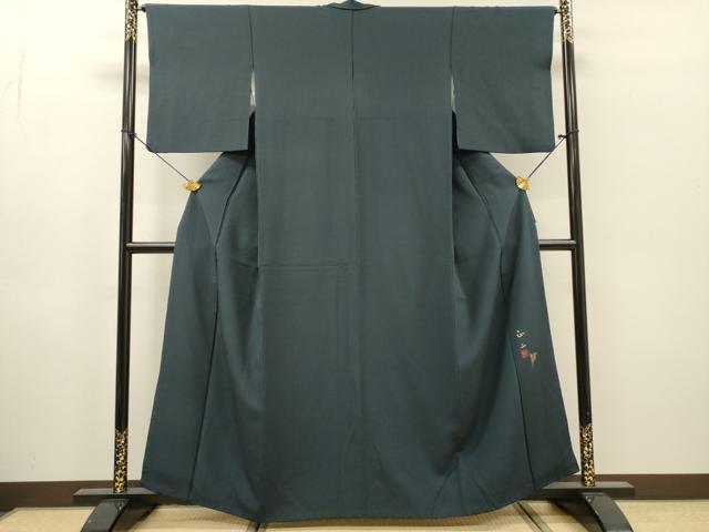 平和屋着物●上質な色無地　作家物　青褐色　正絹　逸品　DABH7186fe