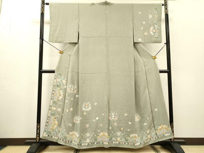 平和屋着物●訪問着　駒刺繍　花唐草文　金彩　正絹　逸品　DABH7188fe