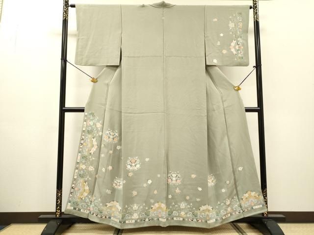 平和屋着物●訪問着　駒刺繍　花唐草文　金彩　正絹　逸品　DABH7188fe