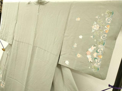 平和屋着物●訪問着　駒刺繍　花唐草文　金彩　正絹　逸品　DABH7188fe
