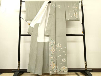平和屋着物●訪問着　駒刺繍　花唐草文　金彩　正絹　逸品　DABH7188fe