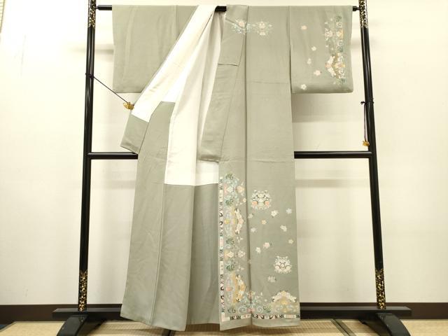 平和屋着物●訪問着　駒刺繍　花唐草文　金彩　正絹　逸品　DABH7188fe