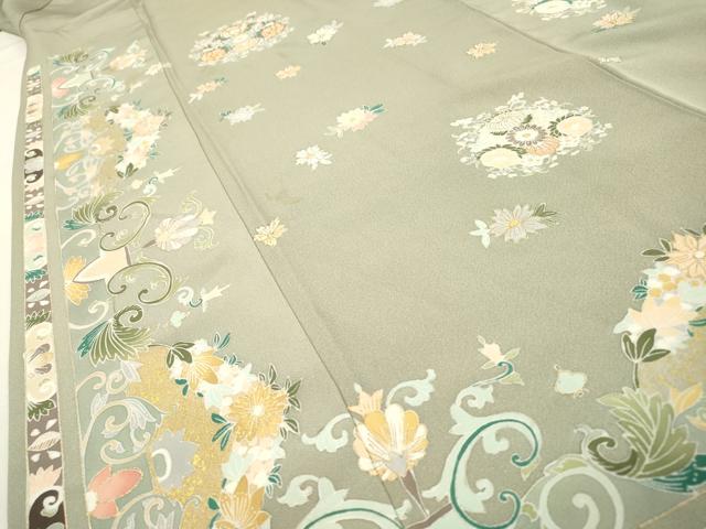 平和屋着物●訪問着　駒刺繍　花唐草文　金彩　正絹　逸品　DABH7188fe