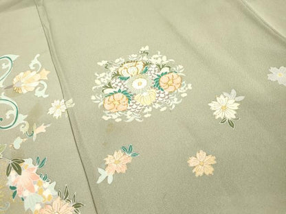 平和屋着物●訪問着　駒刺繍　花唐草文　金彩　正絹　逸品　DABH7188fe