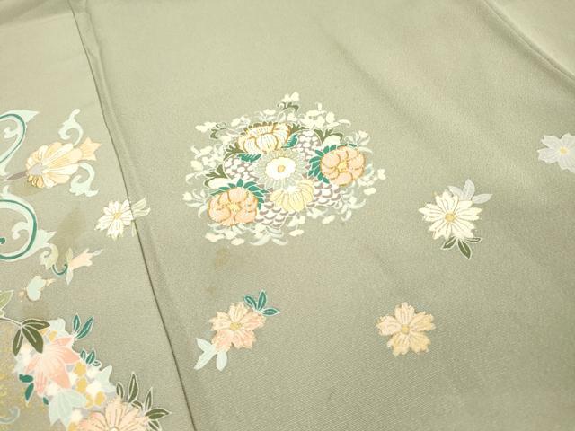 平和屋着物●訪問着　駒刺繍　花唐草文　金彩　正絹　逸品　DABH7188fe