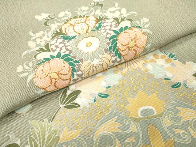 平和屋着物●訪問着　駒刺繍　花唐草文　金彩　正絹　逸品　DABH7188fe