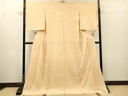 平和屋着物●上質な色無地　霞地紋　肌色　ロング丈　正絹　逸品　未使用　DABH7190fe