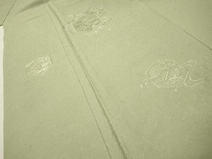 平和屋着物▼中国三大刺繍　スワトウ刺繍　汕頭刺繍　総刺繍　無地絵羽訪問着　亀甲風景花文　柳鼠色　正絹　逸品　DABH7193fe