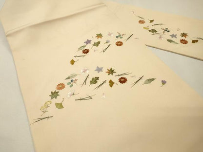 平和屋着物●塩瀬　九寸名古屋帯　総刺繍　吹き寄せ花文　金糸　正絹　逸品　DABH7196fe