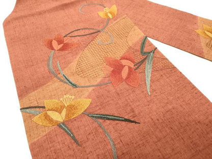 平和屋着物●中国三大刺繍　スワトウ刺繍　汕頭刺繍　相良刺繍　総刺繍　九寸名古屋帯　紬地　舞花　鈴乃屋扱い　正絹　逸品　DABH7200fe