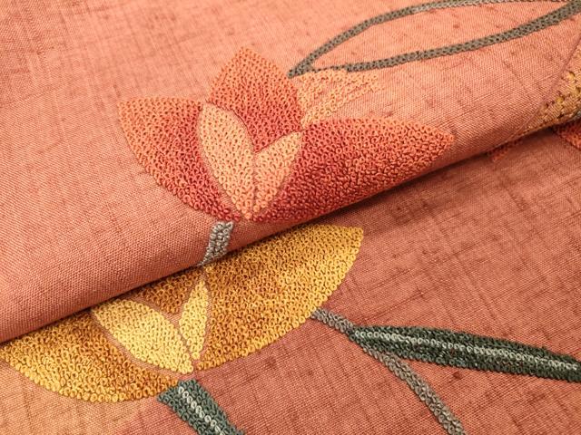 平和屋着物●中国三大刺繍　スワトウ刺繍　汕頭刺繍　相良刺繍　総刺繍　九寸名古屋帯　紬地　舞花　鈴乃屋扱い　正絹　逸品　DABH7200fe