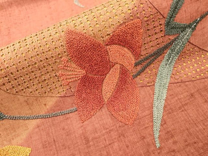 平和屋着物●中国三大刺繍　スワトウ刺繍　汕頭刺繍　相良刺繍　総刺繍　九寸名古屋帯　紬地　舞花　鈴乃屋扱い　正絹　逸品　DABH7200fe