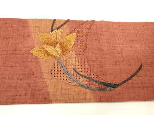 平和屋着物●中国三大刺繍　スワトウ刺繍　汕頭刺繍　相良刺繍　総刺繍　九寸名古屋帯　紬地　舞花　鈴乃屋扱い　正絹　逸品　DABH7200fe