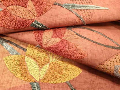 平和屋着物●中国三大刺繍　スワトウ刺繍　汕頭刺繍　相良刺繍　総刺繍　九寸名古屋帯　紬地　舞花　鈴乃屋扱い　正絹　逸品　DABH7200fe