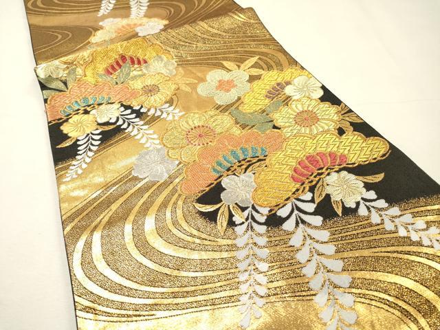 平和屋着物▼六通柄袋帯　辻ヶ花流水文　金銀糸　正絹　逸品　DABH7204fe