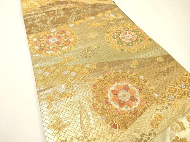 平和屋本店▼六通柄袋帯　正倉院鳳凰花文　純金　二重箔　正絹　逸品　DABH7205fe