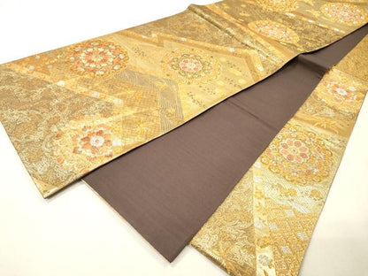 平和屋本店▼六通柄袋帯　正倉院鳳凰花文　純金　二重箔　正絹　逸品　DABH7205fe