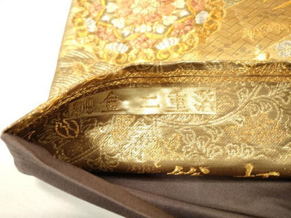 平和屋本店▼六通柄袋帯　正倉院鳳凰花文　純金　二重箔　正絹　逸品　DABH7205fe