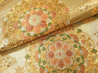 平和屋本店▼六通柄袋帯　正倉院鳳凰花文　純金　二重箔　正絹　逸品　DABH7205fe