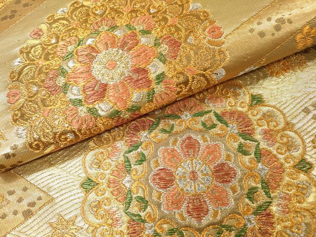 平和屋本店▼六通柄袋帯　正倉院鳳凰花文　純金　二重箔　正絹　逸品　DABH7205fe