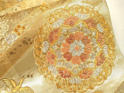 平和屋本店▼六通柄袋帯　正倉院鳳凰花文　純金　二重箔　正絹　逸品　DABH7205fe