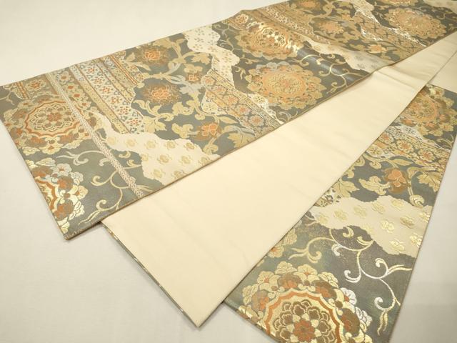 平和屋着物▼西陣　服部織物謹製　六通柄袋帯　こはく錦　手工芸　二重箔織　正倉院更紗花唐草文　金銀糸　正絹　逸品　DABH7209fe