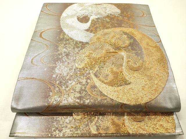 平和屋着物▼六通柄袋帯　飛鶴松文　吟彩シルク箔　正絹　逸品　DABH7216fe