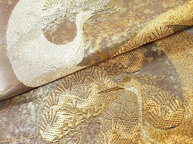 平和屋着物▼六通柄袋帯　飛鶴松文　吟彩シルク箔　正絹　逸品　DABH7216fe