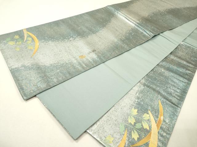 平和屋着物▼太鼓柄袋帯　作家物　駒刺繍　草葉文　金銀彩　引箔　正絹　逸品　DABH7222fe