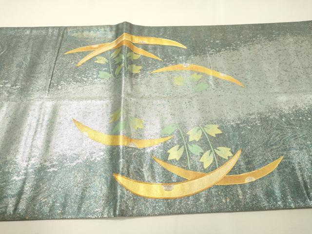 平和屋着物▼太鼓柄袋帯　作家物　駒刺繍　草葉文　金銀彩　引箔　正絹　逸品　DABH7222fe