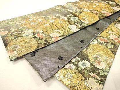 平和屋着物▼佐賀錦　両面　六通柄袋帯　花毬文　金銀糸　引箔　正絹　逸品　DABH7228fe