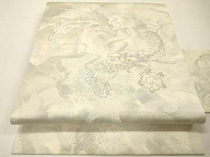 平和屋着物●九寸名古屋帯　龍　銀糸　引箔　正絹　逸品　DABH7235fe