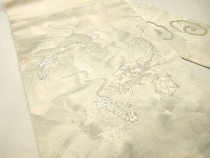 平和屋着物●九寸名古屋帯　龍　銀糸　引箔　正絹　逸品　DABH7235fe