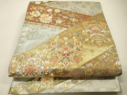 平和屋着物▼六通柄袋帯　唐織　向かい鳥花唐草文　金銀糸　正絹　逸品　DABH7239fe