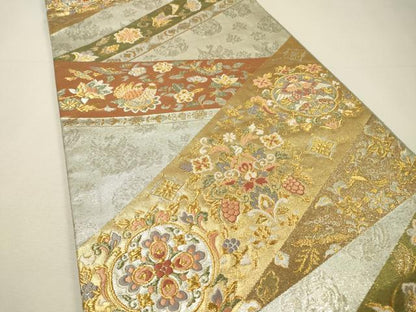 平和屋着物▼六通柄袋帯　唐織　向かい鳥花唐草文　金銀糸　正絹　逸品　DABH7239fe