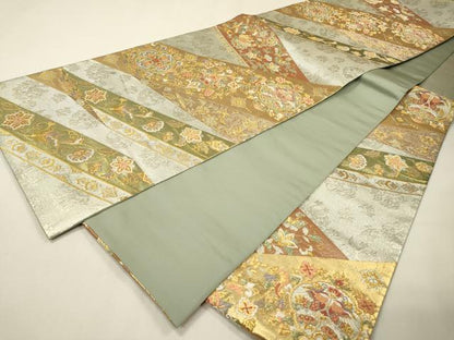 平和屋着物▼六通柄袋帯　唐織　向かい鳥花唐草文　金銀糸　正絹　逸品　DABH7239fe