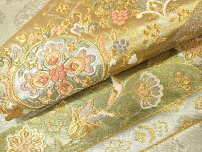 平和屋着物▼六通柄袋帯　唐織　向かい鳥花唐草文　金銀糸　正絹　逸品　DABH7239fe