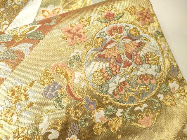 平和屋着物▼六通柄袋帯　唐織　向かい鳥花唐草文　金銀糸　正絹　逸品　DABH7239fe