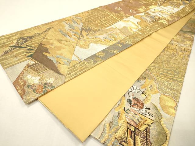平和屋着物▼全通全景柄袋帯　平安人物風景文　金銀糸　正絹　逸品　DABH7245fe