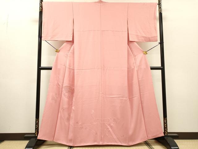 平和屋着物▼中国三大刺繍　スワトウ刺繍　汕頭刺繍　総刺繍　色留訪問着　地紙花文　金糸　珊瑚色　正絹　逸品　DABH7251fe