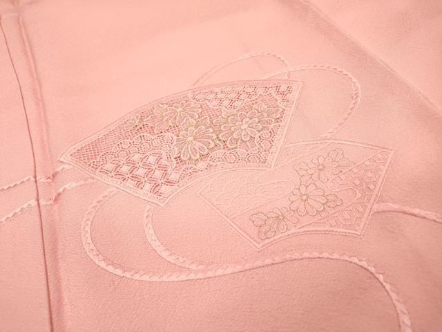 平和屋着物▼中国三大刺繍　スワトウ刺繍　汕頭刺繍　総刺繍　色留訪問着　地紙花文　金糸　珊瑚色　正絹　逸品　DABH7251fe