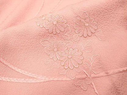 平和屋着物▼中国三大刺繍　スワトウ刺繍　汕頭刺繍　総刺繍　色留訪問着　地紙花文　金糸　珊瑚色　正絹　逸品　DABH7251fe