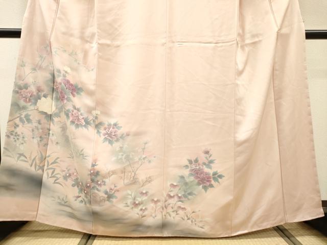 平和屋着物▼訪問着　刺繍　手描き　枝花　暈し染　正絹　逸品　未使用　DABH7252fe
