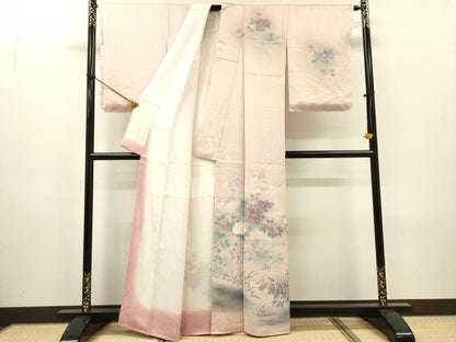 平和屋着物▼訪問着　刺繍　手描き　枝花　暈し染　正絹　逸品　未使用　DABH7252fe