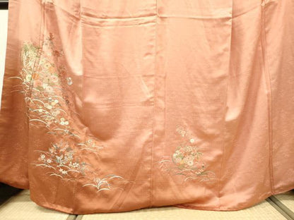 平和屋着物▼中国三大刺繍　相良刺繍　総刺繍　訪問着　芝花文　暈し染　金糸　正絹　逸品　DABH7256fe