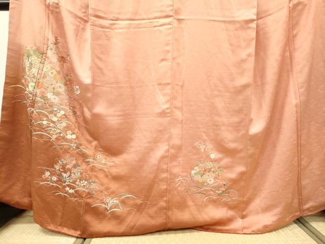 平和屋着物▼中国三大刺繍　相良刺繍　総刺繍　訪問着　芝花文　暈し染　金糸　正絹　逸品　DABH7256fe