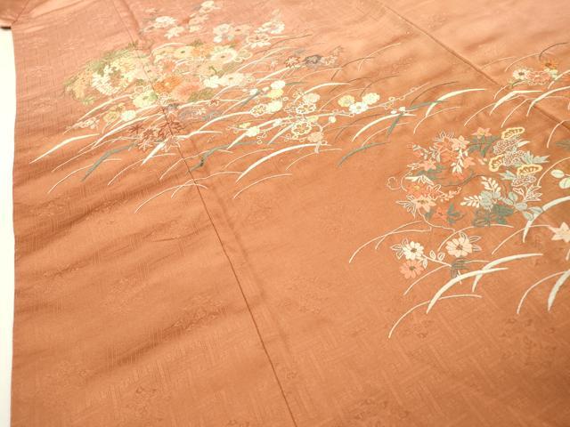 平和屋着物▼中国三大刺繍　相良刺繍　総刺繍　訪問着　芝花文　暈し染　金糸　正絹　逸品　DABH7256fe