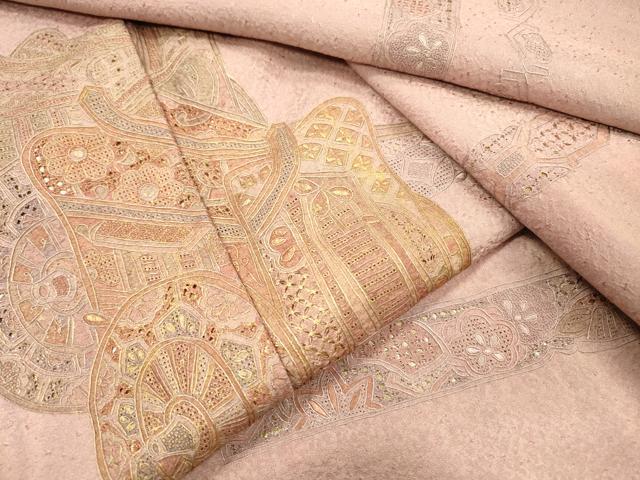 平和屋着物▼中国三大刺繍　スワトウ刺繍　汕頭刺繍　相良刺繍　総刺繍　訪問着　御所車　暈し染　金彩　正絹　逸品　DABH7267fe