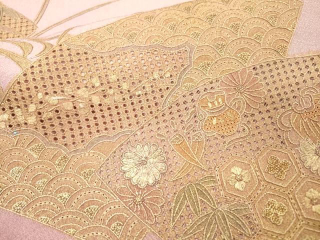 平和屋着物▼中国三大刺繍　スワトウ刺繍　汕頭刺繍　総刺繍　訪問着　流水宝尽くし地紙花文　暈し染　金彩　正絹　逸品　DABH7269fe