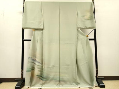 平和屋着物▼訪問着　手描き　風景文　暈し染　仮絵羽　正絹　逸品　未使用　DABH7275fe